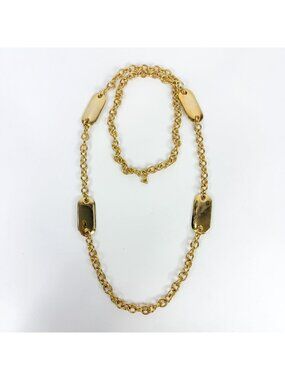 Vintage LCI Liz Claiborne Gold Tone Station Chain Necklace Dog Tags Chunky